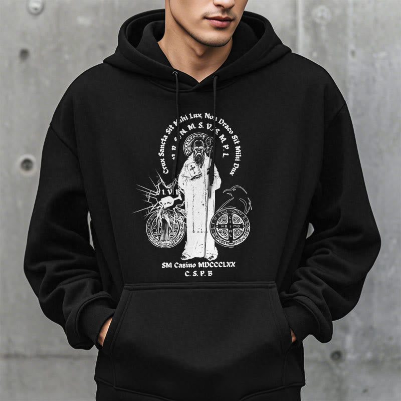 Christianartworkshop Kapuzenpullover aus Polyester im klassischen Stil mit der Figur des Heiligen Benedikt, mit Fleecefutter