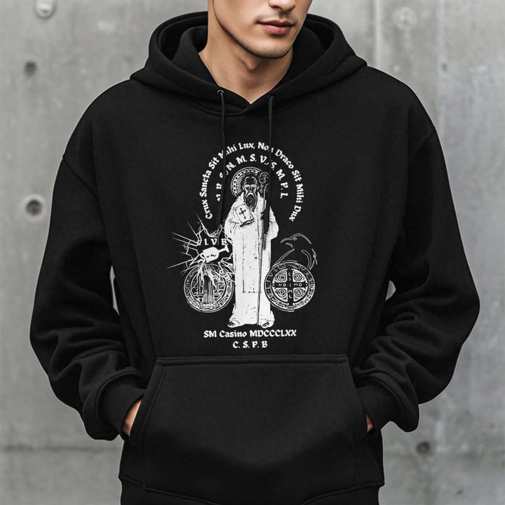 Christianartworkshop Kapuzenpullover aus Polyester im klassischen Stil mit der Figur des Heiligen Benedikt, mit Fleecefutter