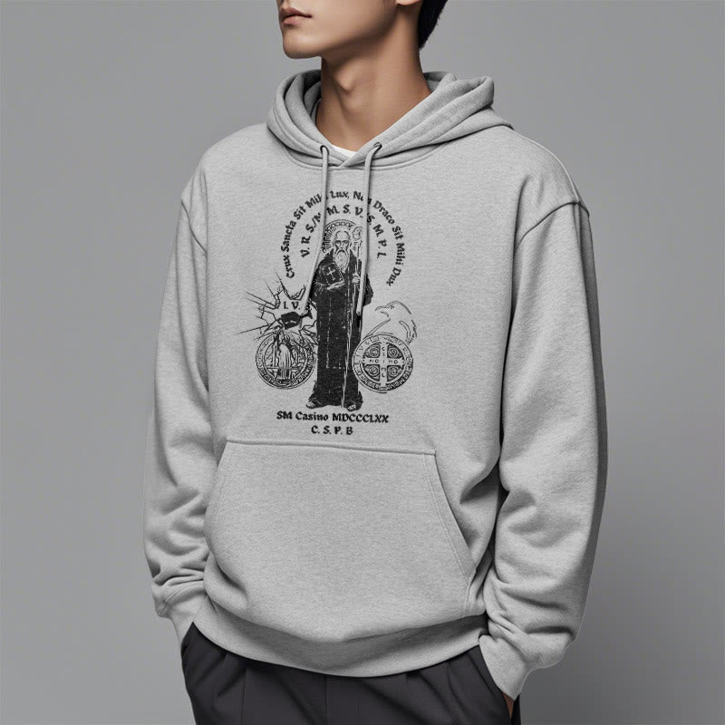 Christianartworkshop Kapuzenpullover aus Polyester im klassischen Stil mit der Figur des Heiligen Benedikt, mit Fleecefutter