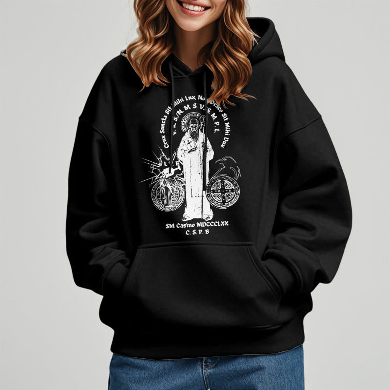 Christianartworkshop Kapuzenpullover aus Polyester im klassischen Stil mit der Figur des Heiligen Benedikt, mit Fleecefutter