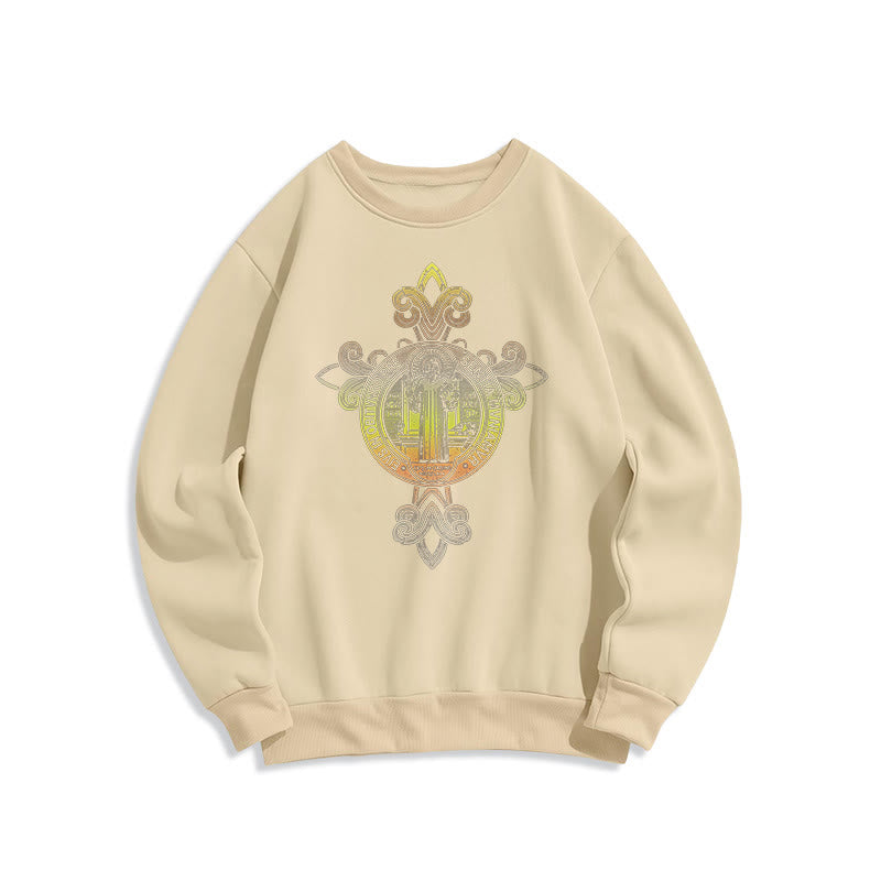 Christianartworkshop Farbiges Sweatshirt mit St.-Benedikt-Emblem und Rankenmuster, gefüttert mit Polyester, Fleece-Futter - Beige - 2XL - image 10