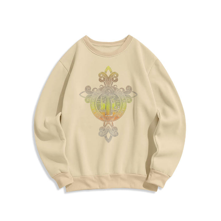 Christianartworkshop Farbiges Sweatshirt mit St.-Benedikt-Emblem und Rankenmuster, gefüttert mit Polyester, Fleece-Futter - Beige - 2XL - image 10