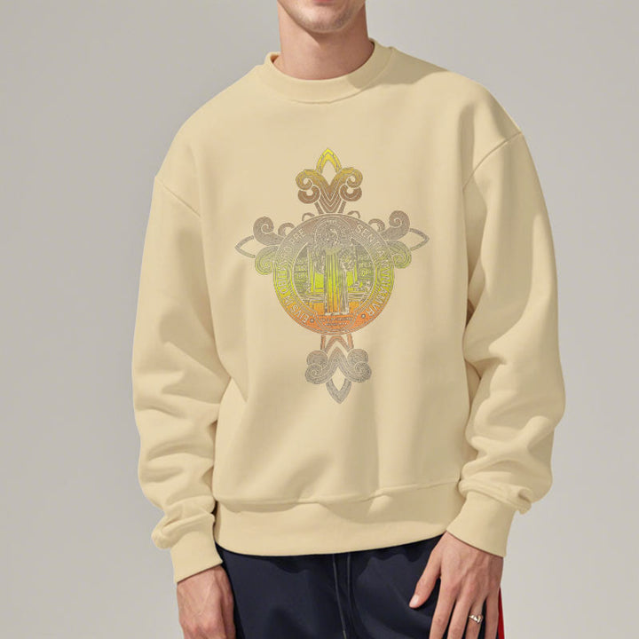 Christianartworkshop Farbiges Sweatshirt mit St. Benedikt-Emblem und Schnörkeln, mit Fleecefutter, Polyester