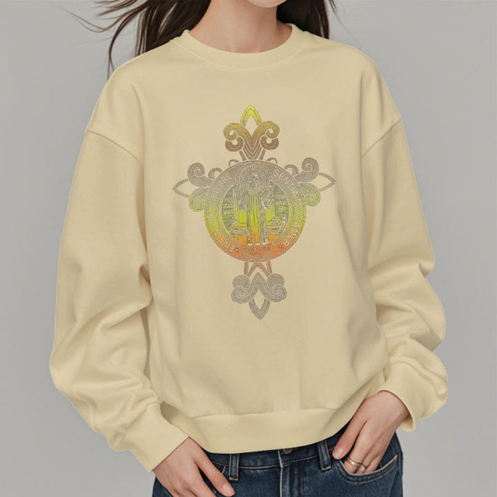 Christianartworkshop Farbiges Sweatshirt mit St. Benedikt-Emblem und Schnörkeln, mit Fleecefutter, Polyester