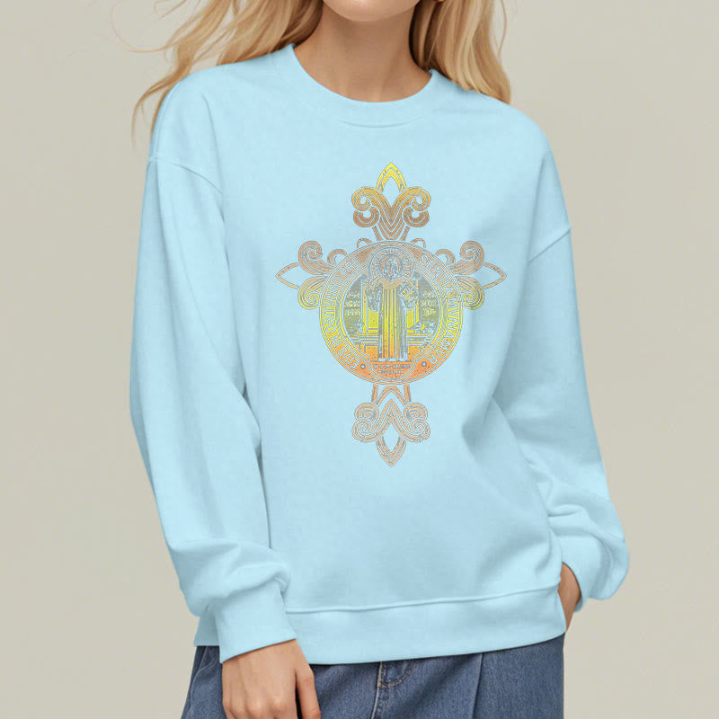 Christianartworkshop Farbiges Sweatshirt mit St. Benedikt-Emblem und Schnörkeln, mit Fleecefutter, Polyester