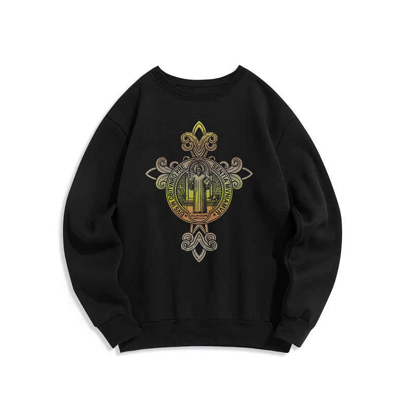 Christianartworkshop Farbiges Sweatshirt mit St.-Benedikt-Emblem und Rankenmuster, gefüttert mit Polyester, Fleece-Futter - Schwarz - 2XL - image 0