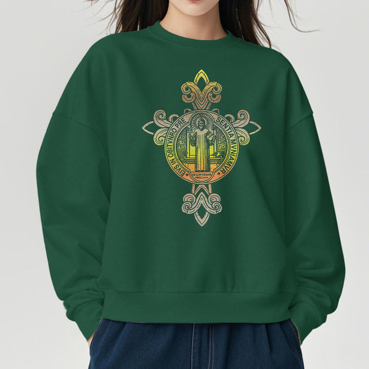 Christianartworkshop Farbiges Sweatshirt mit St. Benedikt-Emblem und Schnörkeln, mit Fleecefutter, Polyester