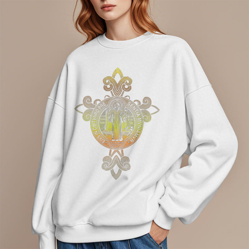 Christianartworkshop Farbiges Sweatshirt mit St.-Benedikt-Emblem und Rankenmuster, gefüttert mit Polyester, Fleece-Futter - image 7