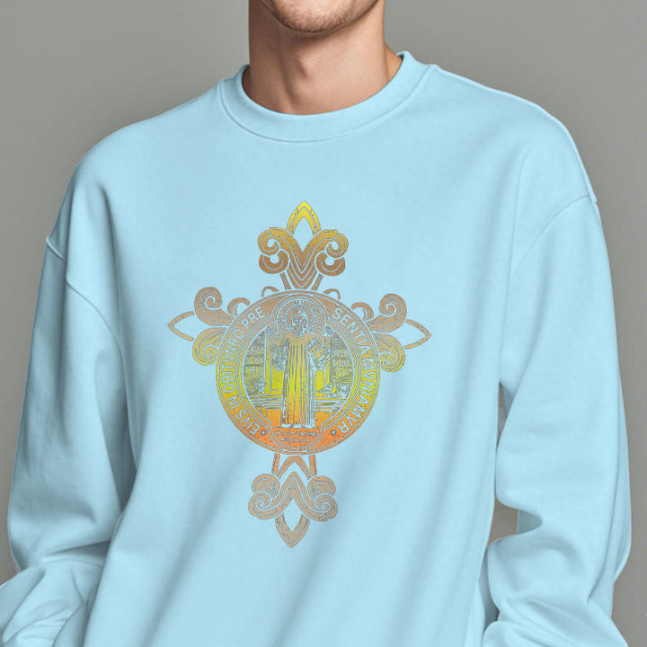 Christianartworkshop Farbiges Sweatshirt mit St. Benedikt-Emblem und Schnörkeln, mit Fleecefutter, Polyester