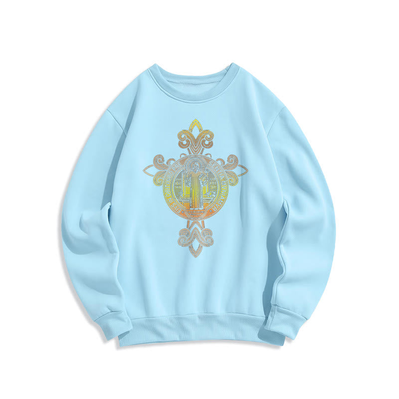 Christianartworkshop Farbiges Sweatshirt mit St.-Benedikt-Emblem und Rankenmuster, gefüttert mit Polyester, Fleece-Futter - Blau - 2XL - image 25