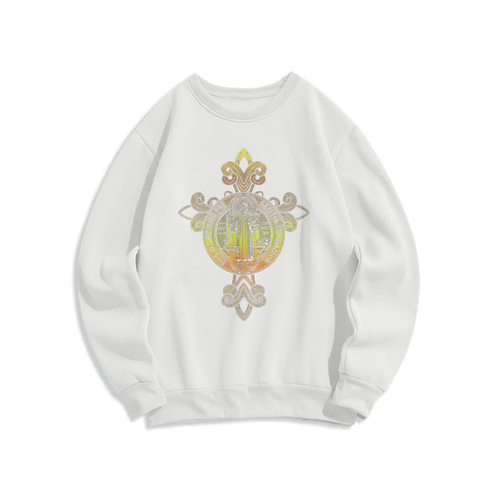 Christianartworkshop Farbiges Sweatshirt mit St.-Benedikt-Emblem und Rankenmuster, gefüttert mit Polyester, Fleece-Futter - Weiß - 2XL - image 5