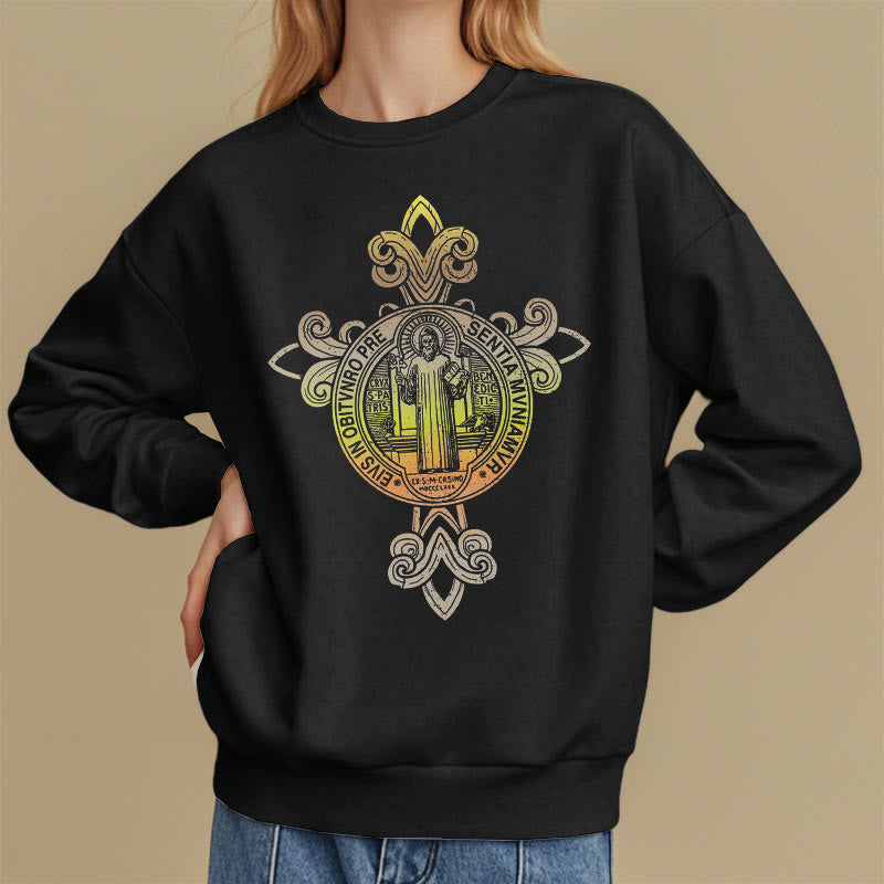 Christianartworkshop Farbiges Sweatshirt mit St. Benedikt-Emblem und Schnörkeln, mit Fleecefutter, Polyester