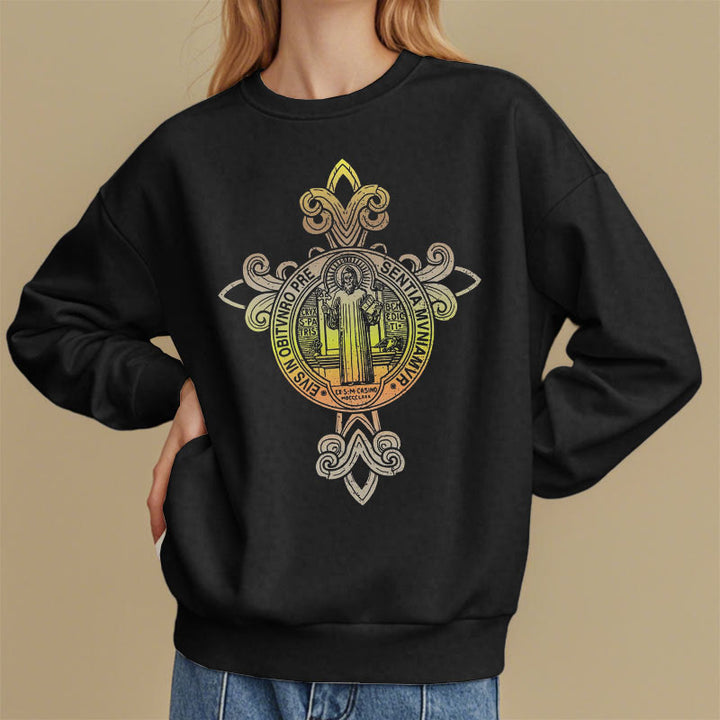 Christianartworkshop Farbiges Sweatshirt mit St. Benedikt-Emblem und Schnörkeln, mit Fleecefutter, Polyester
