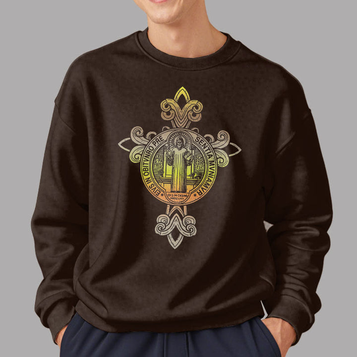Christianartworkshop Farbiges Sweatshirt mit St. Benedikt-Emblem und Schnörkeln, mit Fleecefutter, Polyester