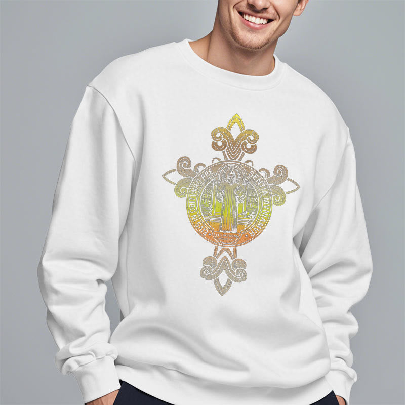 Christianartworkshop Farbiges Sweatshirt mit St. Benedikt-Emblem und Schnörkeln, mit Fleecefutter, Polyester
