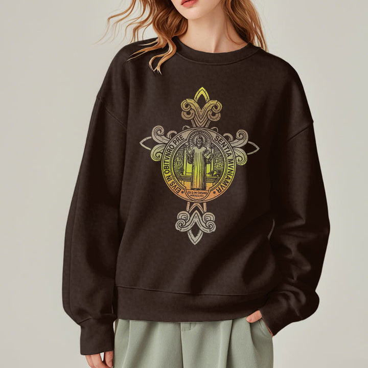 Christianartworkshop Farbiges Sweatshirt mit St. Benedikt-Emblem und Schnörkeln, mit Fleecefutter, Polyester