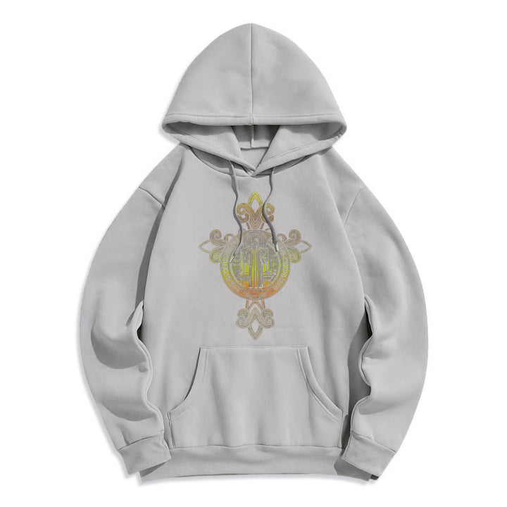 Christianartworkshop Farbiger Stil St. Benedikt Emblem Scrollwork Fleece gefüttert Polyester Hoodie