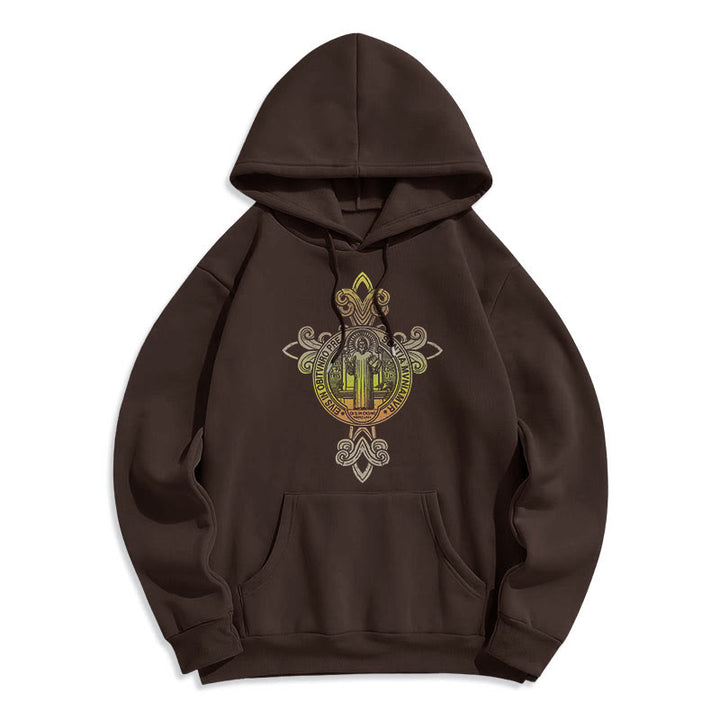 Christianartworkshop Farbiger Stil St. Benedikt Emblem Scrollwork Fleece gefüttert Polyester Hoodie - Braun - 2XL - image 15