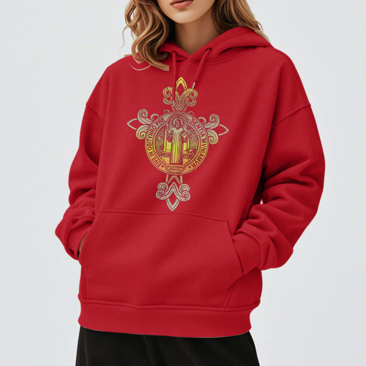 Christianartworkshop Farbiger Stil St. Benedikt Emblem Scrollwork Fleece gefüttert Polyester Hoodie - image 37