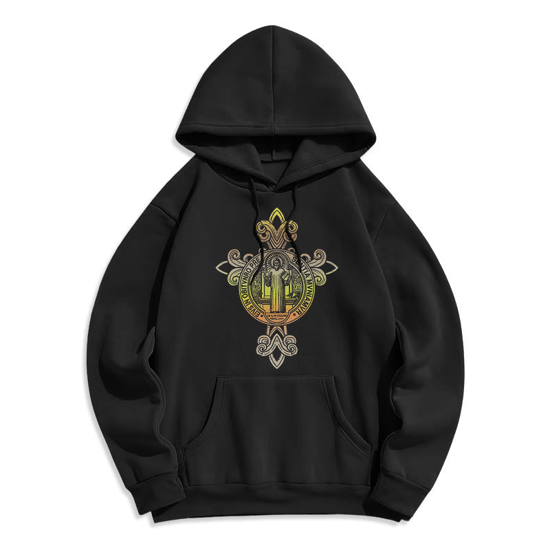 Christianartworkshop Farbiger Stil St. Benedikt Emblem Scrollwork Fleece gefüttert Polyester Hoodie - Schwarz - 2XL - image 0