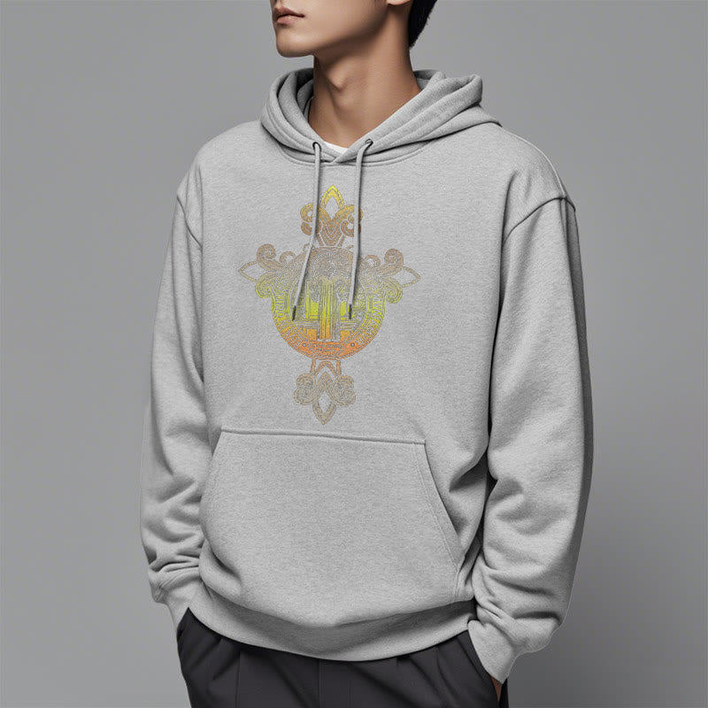 Christianartworkshop Farbiger Stil St. Benedikt Emblem Scrollwork Fleece gefüttert Polyester Hoodie
