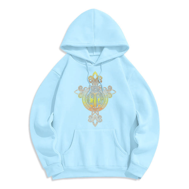 Christianartworkshop Farbiger Stil St. Benedikt Emblem Scrollwork Fleece gefüttert Polyester Hoodie - Blau - 2XL - image 25