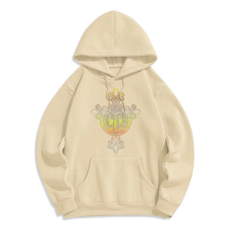 Christianartworkshop Farbiger Stil St. Benedikt Emblem Scrollwork Fleece gefüttert Polyester Hoodie - Beige - 2XL - image 10