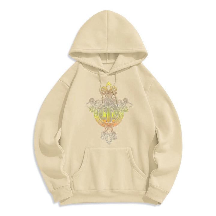 Christianartworkshop Farbiger Stil St. Benedikt Emblem Scrollwork Fleece gefüttert Polyester Hoodie - Beige - 2XL - image 10