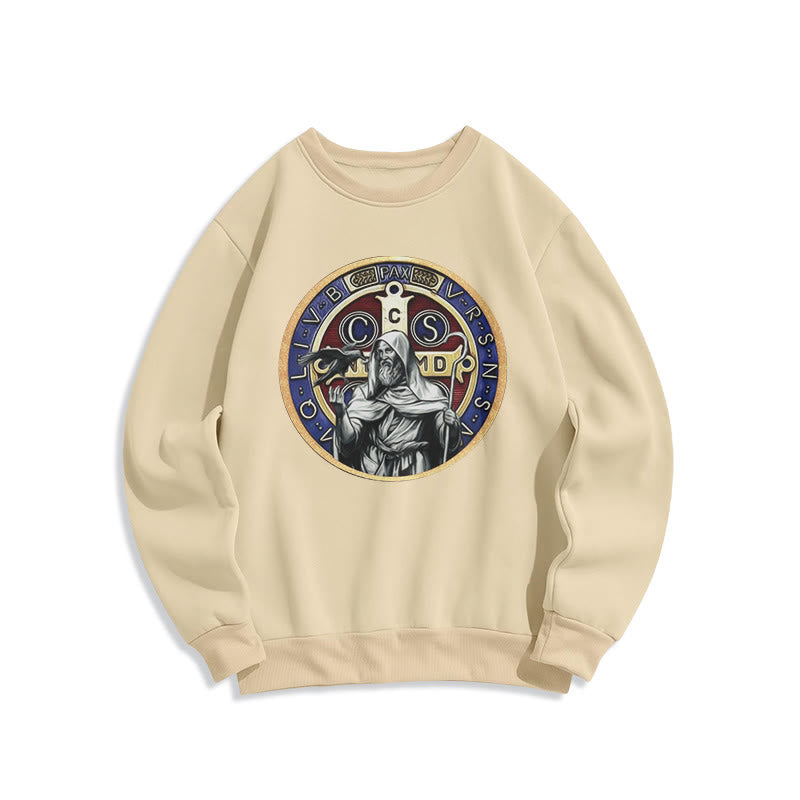 Christianartworkshop Klassisches farbiges Sweatshirt mit St.-Benedikt-Motiv, gefüttert mit Fleece, aus Polyester - Beige - 2XL - image 10