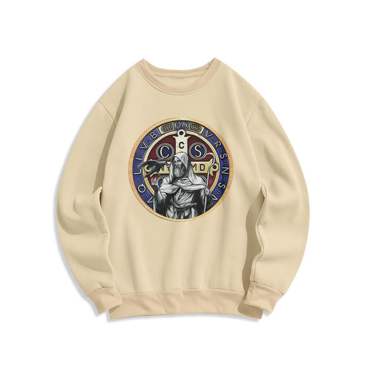 Christianartworkshop Klassisches farbiges Sweatshirt mit St.-Benedikt-Motiv, gefüttert mit Fleece, aus Polyester - Beige - 2XL - image 10