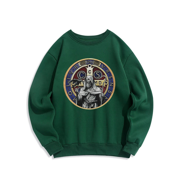 Christianartworkshop Klassisches farbiges Sweatshirt mit St.-Benedikt-Motiv, gefüttert mit Fleece, aus Polyester - Grün - 2XL - image 20