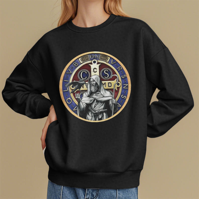 Christianartworkshop Klassisches, farbiges Sweatshirt im St. Benedikt-Figurenemblem, mit Fleece gefüttert