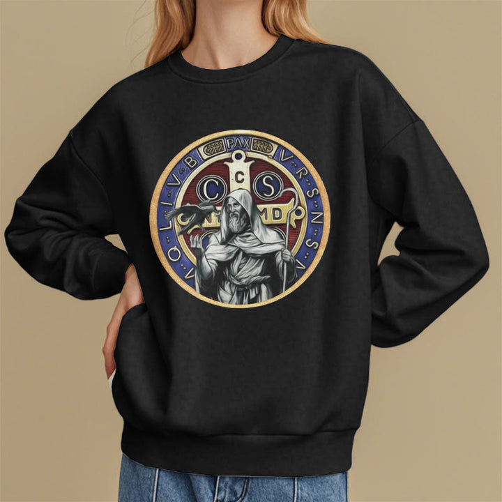 Christianartworkshop Klassisches, farbiges Sweatshirt im St. Benedikt-Figurenemblem, mit Fleece gefüttert