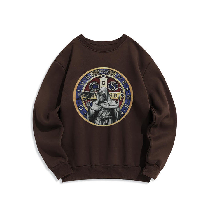 Christianartworkshop Klassisches, farbiges Sweatshirt im St. Benedikt-Figurenemblem, mit Fleece gefüttert