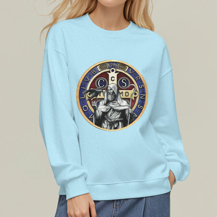 Christianartworkshop Klassisches, farbiges Sweatshirt im St. Benedikt-Figurenemblem, mit Fleece gefüttert