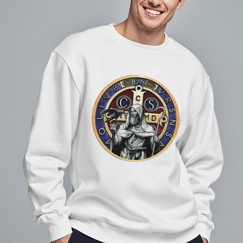 Christianartworkshop Klassisches, farbiges Sweatshirt im St. Benedikt-Figurenemblem, mit Fleece gefüttert