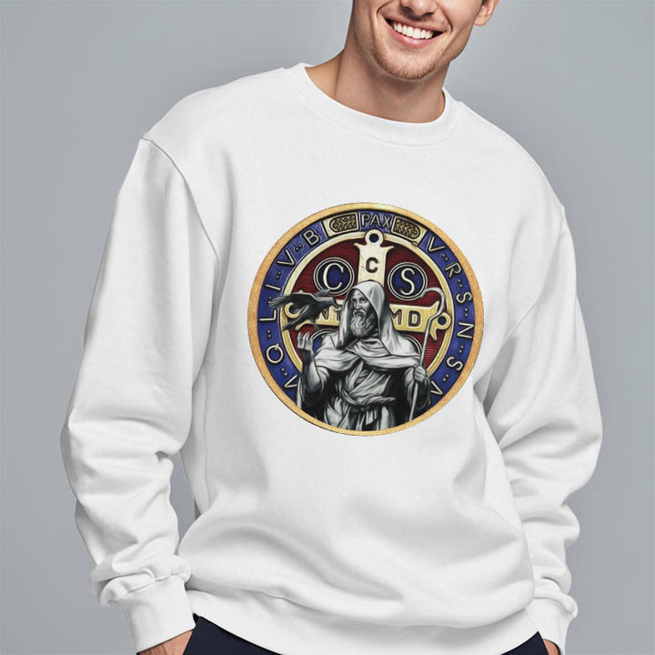 Christianartworkshop Klassisches, farbiges Sweatshirt im St. Benedikt-Figurenemblem, mit Fleece gefüttert