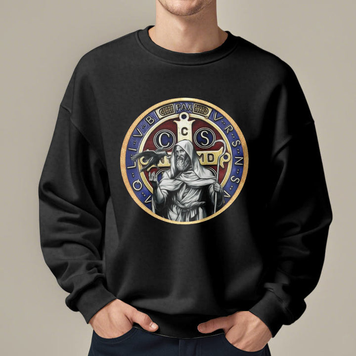 Christianartworkshop Klassisches, farbiges Sweatshirt im St. Benedikt-Figurenemblem, mit Fleece gefüttert