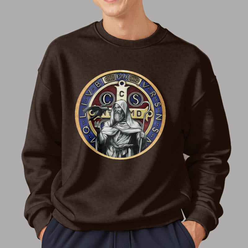 Christianartworkshop Klassisches, farbiges Sweatshirt im St. Benedikt-Figurenemblem, mit Fleece gefüttert