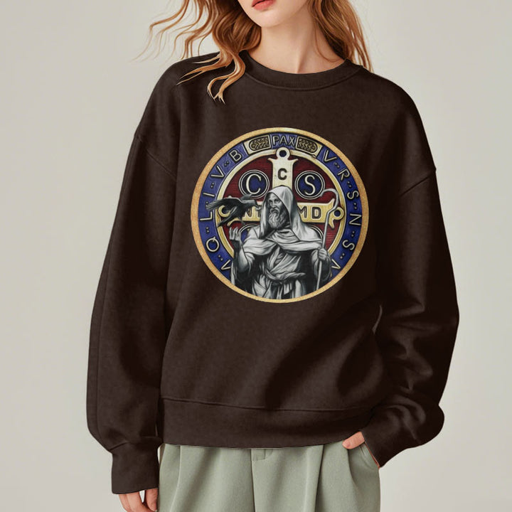 Christianartworkshop Klassisches, farbiges Sweatshirt im St. Benedikt-Figurenemblem, mit Fleece gefüttert