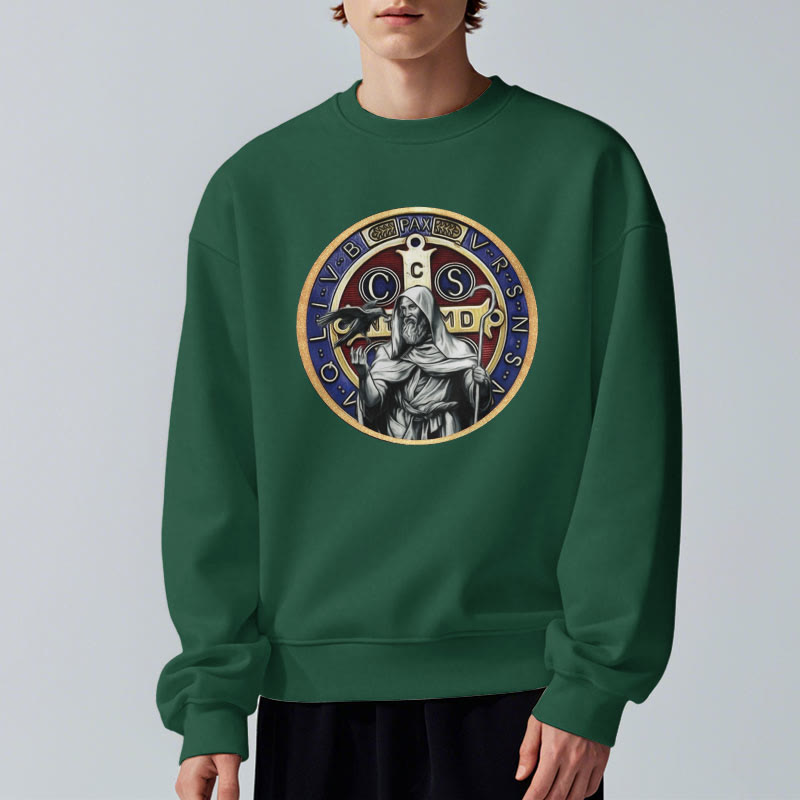 Christianartworkshop Klassisches, farbiges Sweatshirt im St. Benedikt-Figurenemblem, mit Fleece gefüttert