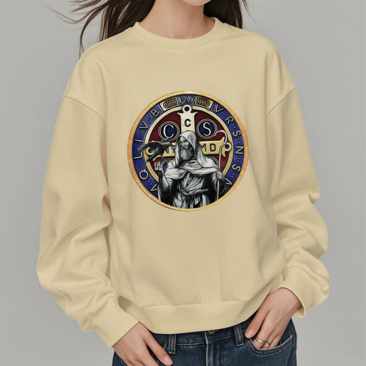 Christianartworkshop Klassisches, farbiges Sweatshirt im St. Benedikt-Figurenemblem, mit Fleece gefüttert