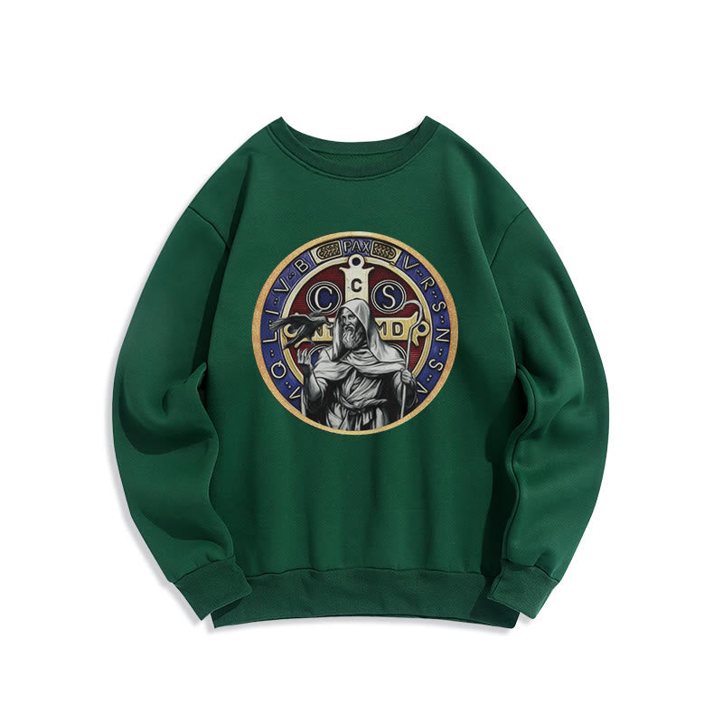 Christianartworkshop Klassisches, farbiges Sweatshirt im St. Benedikt-Figurenemblem, mit Fleece gefüttert