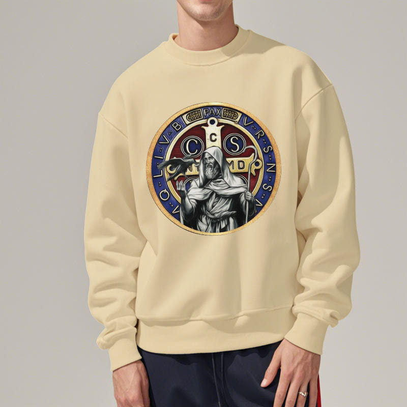 Christianartworkshop Klassisches, farbiges Sweatshirt im St. Benedikt-Figurenemblem, mit Fleece gefüttert