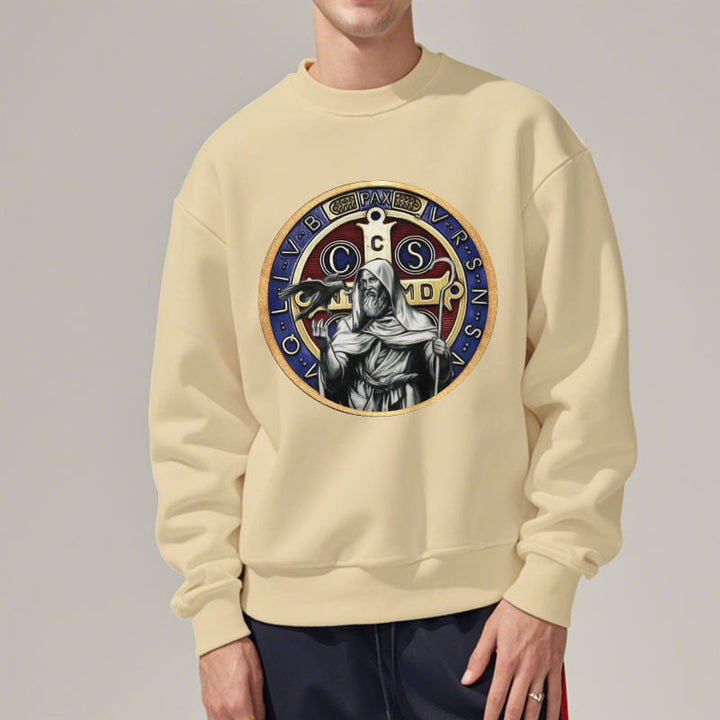 Christianartworkshop Klassisches, farbiges Sweatshirt im St. Benedikt-Figurenemblem, mit Fleece gefüttert