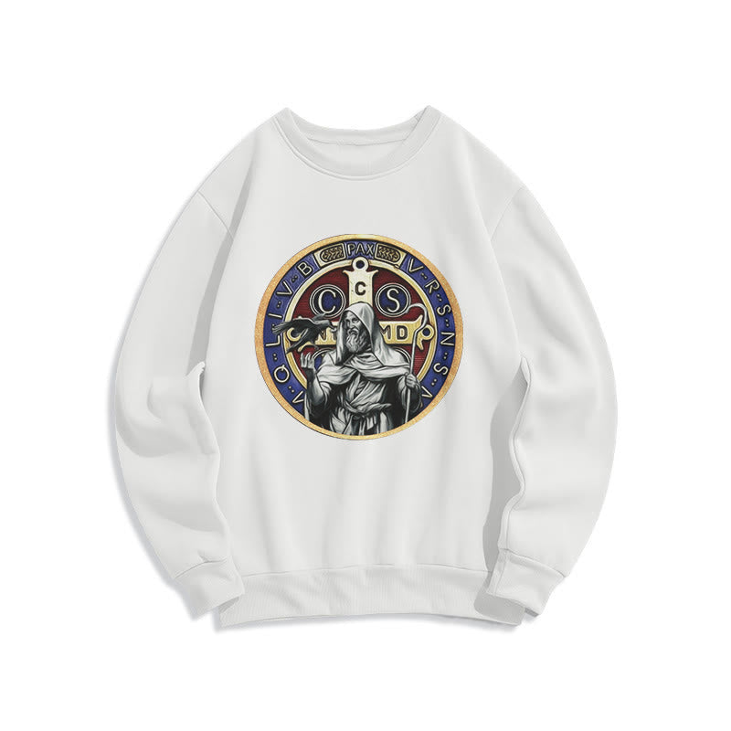 Christianartworkshop Klassisches farbiges Sweatshirt mit St.-Benedikt-Motiv, gefüttert mit Fleece, aus Polyester - Weiß - 2XL - image 5