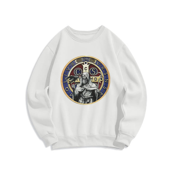 Christianartworkshop Klassisches farbiges Sweatshirt mit St.-Benedikt-Motiv, gefüttert mit Fleece, aus Polyester - Weiß - 2XL - image 5