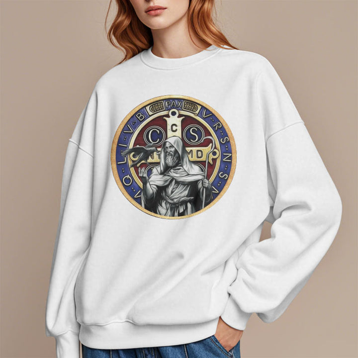 Christianartworkshop Klassisches, farbiges Sweatshirt im St. Benedikt-Figurenemblem, mit Fleece gefüttert