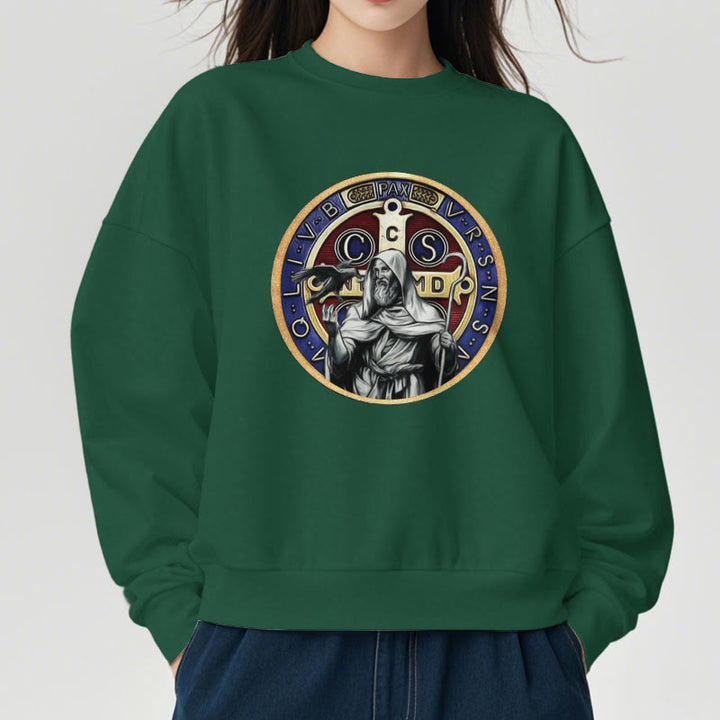 Christianartworkshop Klassisches, farbiges Sweatshirt im St. Benedikt-Figurenemblem, mit Fleece gefüttert