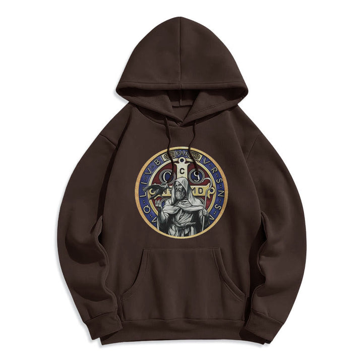Christianartworkshop Klassischer farbiger Hoodie mit St.-Benedikt-Motiv, gefüttert mit Polyester, Fleece-Futter - Braun - 2XL - image 15